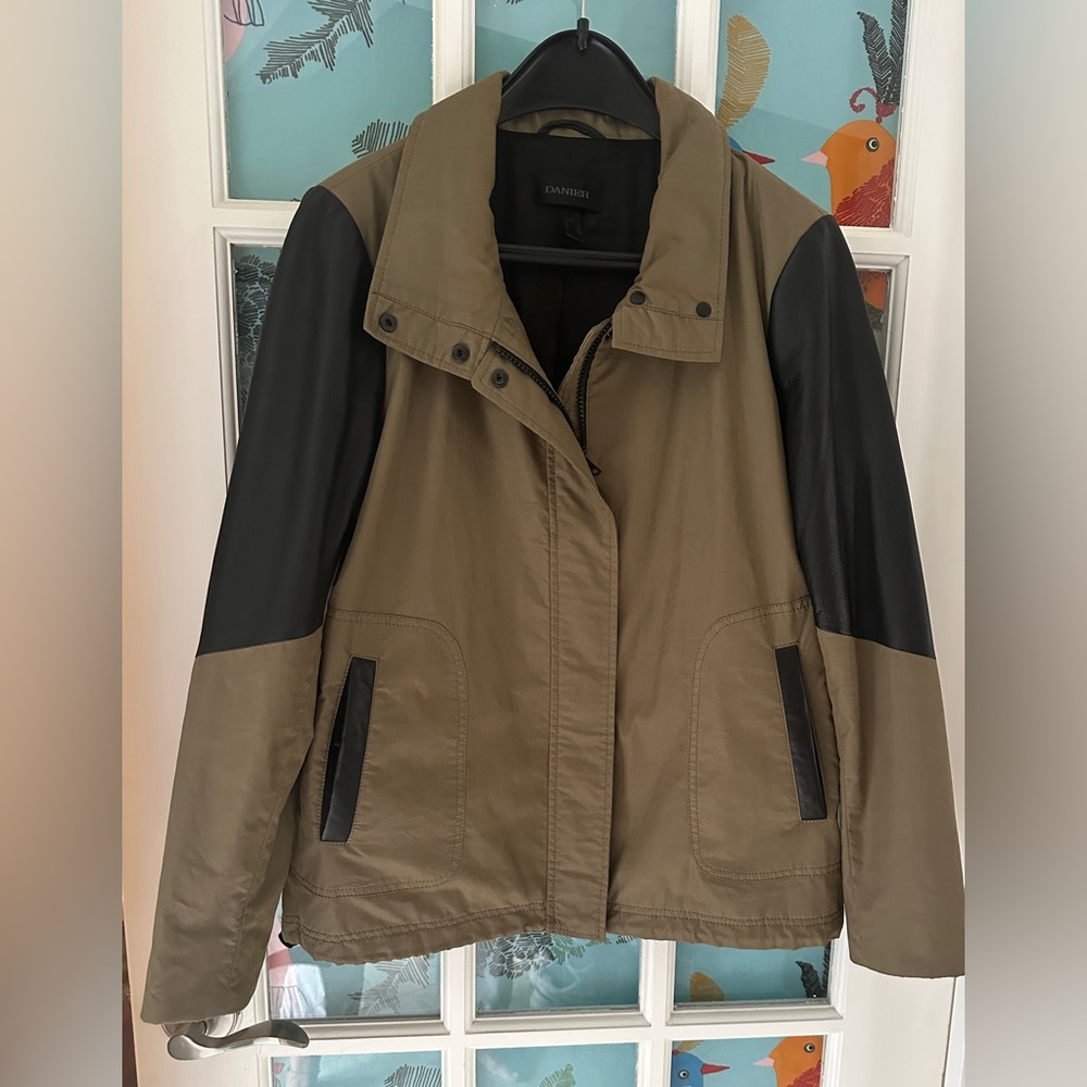Danier Khaki and Black Utility/barn style Jacket with leather and cloth